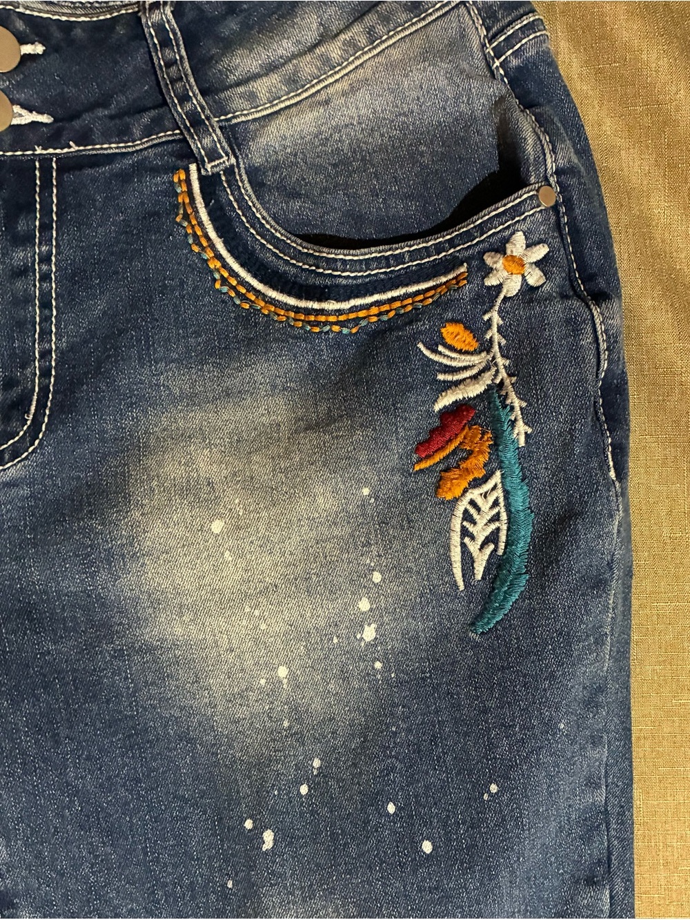 Flamingals Mid-rise Bootcut Embroidered Paint Splatter Denim Jeans Embellished L - Picture 4 of 13
